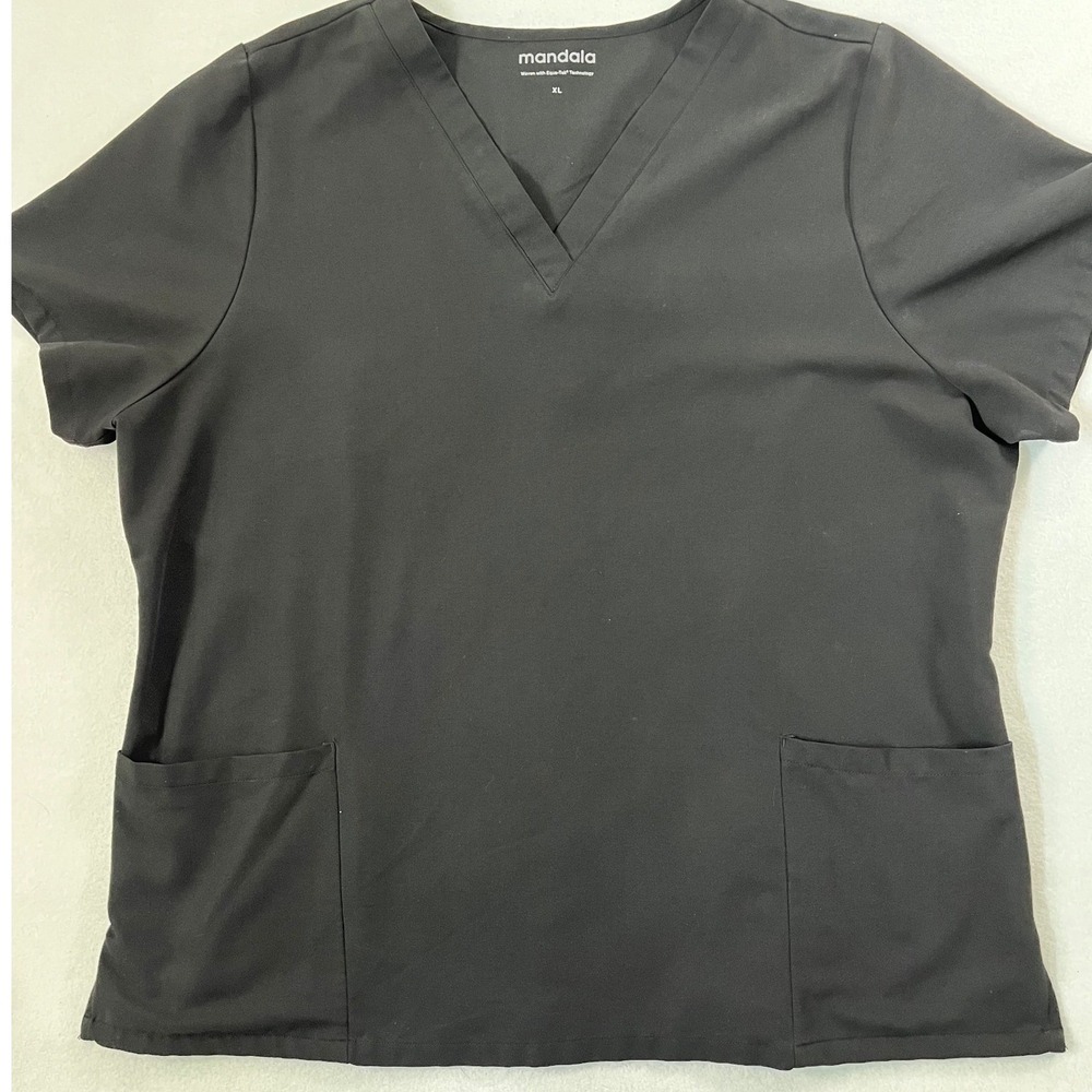 Mandala Black V-Neck Scrub Top XL Equa-Tek Minimalist Uniform Short Sleeve